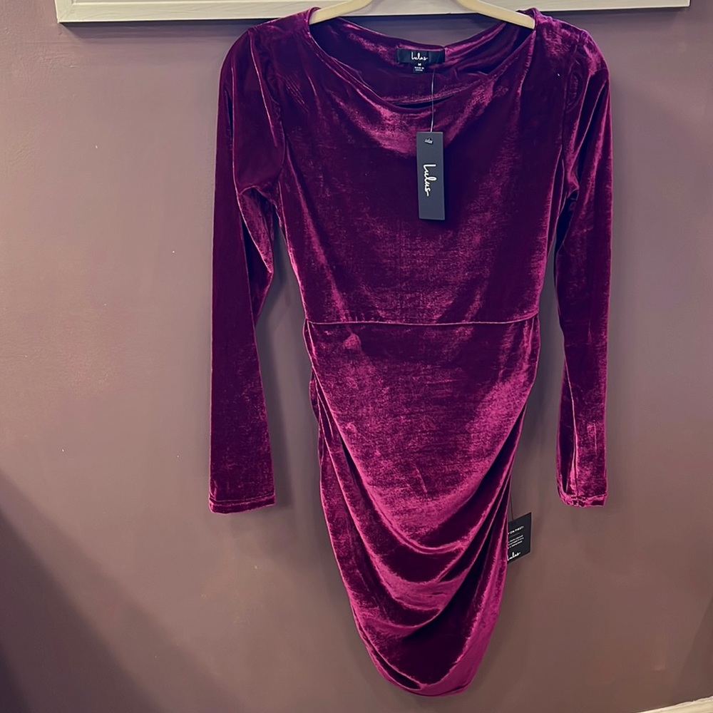 NWT Mauve Velvet Ruched Long Sleeve Bodycon Dress
